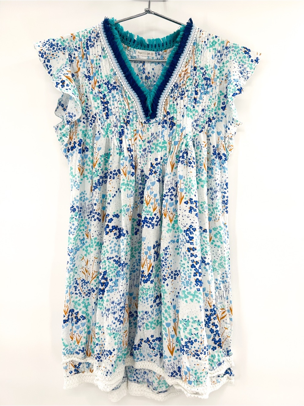 Poupette St Barth Girl's Sasha Mini Dress Floral Blue Size 12 EUC